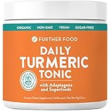 Further Food Daily Turmeric Tonic - Organic Turmeric + 7 Superfood &amp; Adaptogen Golden Milk Blend; Makes a Perfect Turmeric Tea &amp; Latte, Sugar-Free, non-GMO, Vegan (30-Day Supply)