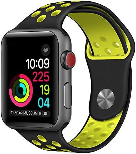 Apple Watch Band 42mm, Soft Silicone Sport Replacement Strap for Apple iWatch Series 3 Series 2 Series 1 Sport &amp; Edition (Black/Yellow 42mm M/L)