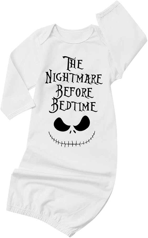 Dramiposs Newborn Halloween Gown Sleepwear Baby Boys Girls The Nightmare Before Bedtime Sleeper (white,0-3 Months): Clothing