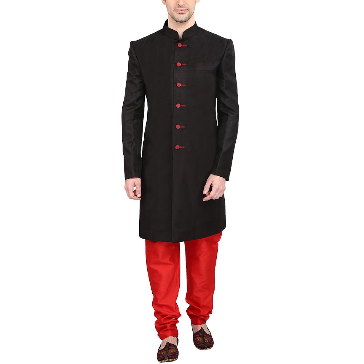 indian attire men's blended soft jute indo-western sherwani with churidar