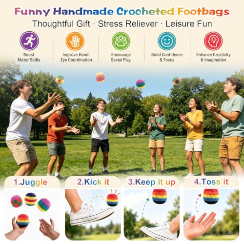 Funny Handmade Crocheted Footbag, Assorted Colors Footbag Knitted Hacky Ball for Adults