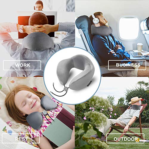 RENOOK Travel Pillow, 100 Pure Memory Foam Neck Pillow, Ideal for Airplane Travel, Improved