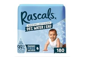 Rascals Premium 99% Water Baby Wipes, 180 Count, Unisex Hypoallergenic
