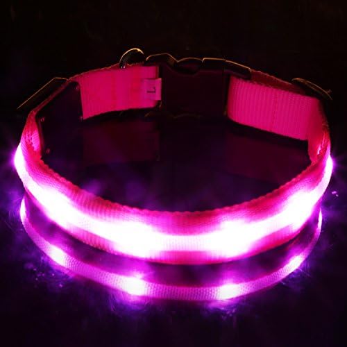 SPETYLE Light up LED Dog Collar for Pet Night Safety - Glow in the Dark LED Pet Pooch Collar and Leash Set for Dogs, Puppies and Cats (L-Collar, Pink)