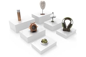 Laumffon Oversized Buffet Risers, Food Display Stand for Catering Dessert Collectibles Jewelry Figures Show, White Acrylic Cuboid Display Nesting Risers with Hollow Bottoms, Cuboid, 6 Pcs, 10x12x14