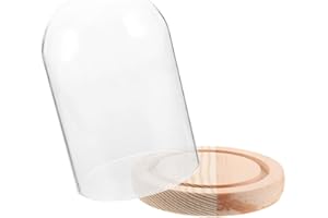 ABOOFAN Glass Dome Display Cover with Wood Base - Clear Glass Cloche for Flowers Succulents and Candles - Elegant Indoor Deco