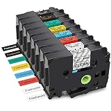 Replace P Touch TZe 12mm 0.47 Inch Standard Laminated Label Tape (Clear/White/Red/Blue/Yellow/Green,Gold/White on Black),Compatible with Brother P-Touch PT-D210 PT-H110 PT-D200 Label Maker,1/2 inch,8P