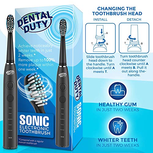 Sonic Electric Toothbrush- Electronic Black Toothbrush w/Replacement Brush Heads & Travel Case, 5 Modes, Dentist Recommended, Rechargeable w/Smart Timer, Best Ultra Whitening Toothbrushes For Adults. - Thumbnail 3