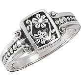 HUASAI Vintage Flower Ring for Women Chunky Silver Ring Statement Jewelry Dainty Finger Rings Knuckle Rings Retro Fashion Gift Stackable Accessory
