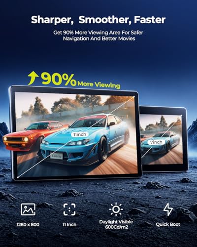 LAMTTO 11 Inch Wireless Carplay Screen for Car with YouTube & TikTok Video Apps,Portable Apple Car Play & Android Auto with Backup Camera/Navigation/In-Cell Touchscreen/Voice Assistant/OTA/Bluetooth