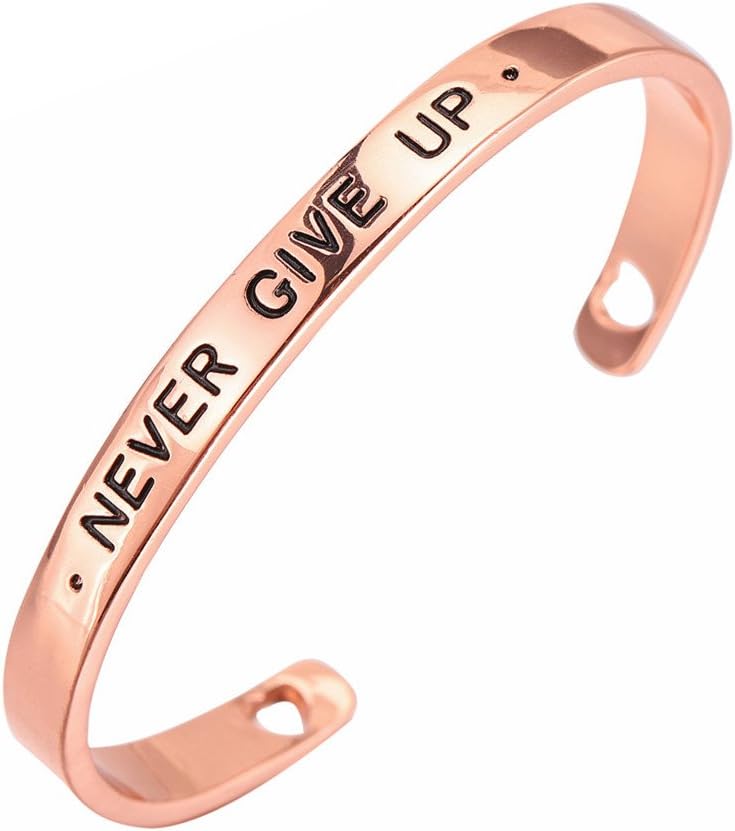 nkeybbon Inspirational Friendship Bracelets Inspire Words Hand Polished Rose Gold Plated Open Cuff Bangle