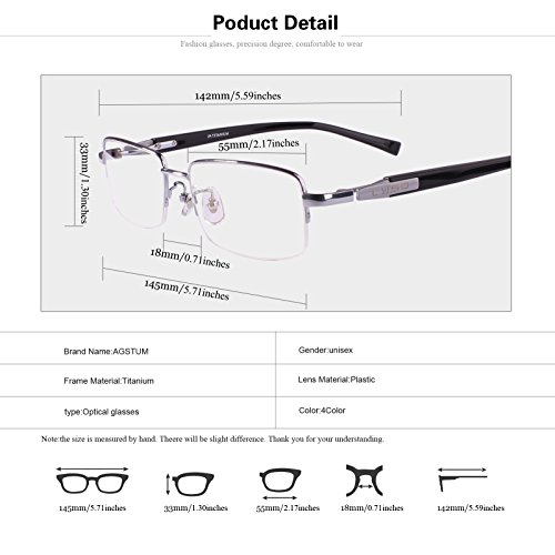 Agstum Titanium Half Rim Glasses Frame Prescription 55-18-145 (Gold)