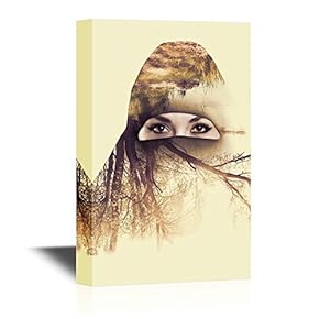 Canvas Wall Art - Double Expoure of a Woman and Trees - Gallery Wrap Modern Home Art | Ready to Hang - 12x18 inches