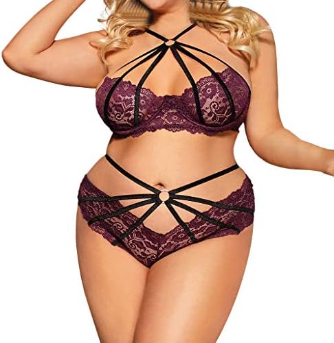 2019 Fashion Women Plus Size Lace Sexy Lingerie Hollow Halter Bra Set Babydoll Underwear Push Up Bra Set (S-XXL)