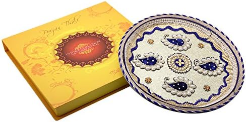 Ethnic Style Divine Pearl & Velvet Work Stainless Steel Decorative Poojan Thali Set With Idol Of Laxmi Ganesh Ji