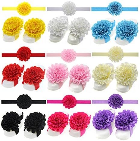 Lovinglove Baby Girls Headbands and Barefoot Sandals Set,Baby Flower Bracelet