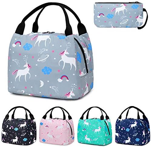 Insulated Lunch Bag Lunch Boxes for Adult,Women,Men- Reusable Lunch Tote Bag Lunch Organizer Lunch Holder for Work, Picnic,Boating,Beach,Fishing (Unicorn-Grey)