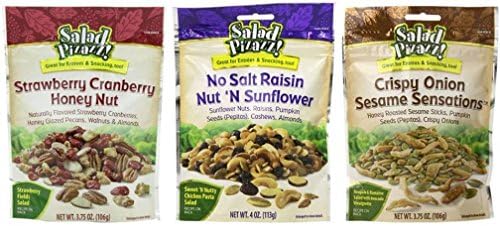 Salad Pizazz Salad Topping 3 Flavor Variety Bundle: (1) Pizazz Strawberry Cranberry Honey Nut, (1) Pizazz No Salt Raisin 'N Sunflower, and (1) Pizazz Crispy Onion Sesame, 3.75-4 Oz Ea (3 Bags)