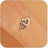 LOVPEPY Heart Interlocking Bracelet for Women, 925 Sterling Silver Dainty Circle Heart Choker Chain to Daughter Mother 14K Gold Plated Intertwine Friendship Bracelet Birthday Wedding Jewelry Gift