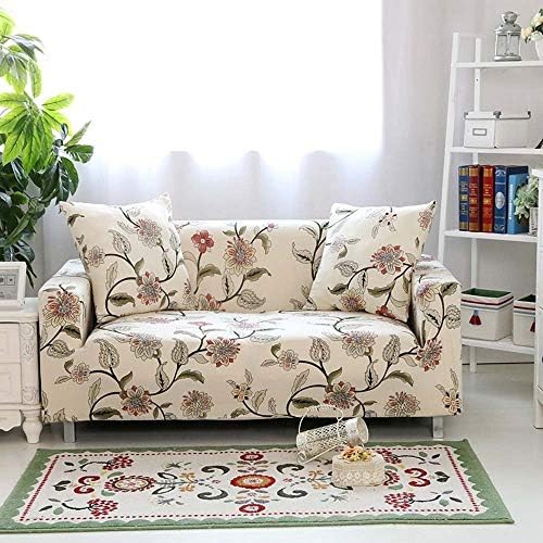 LINGJUN Sofa Lounge Covers Brushed Floral Print 1 2 3 4 Seat Stretch Elastic Slipcover Sofa Cover Couch Furniture L Shape Protector Fit (2 Seater, Flowers)