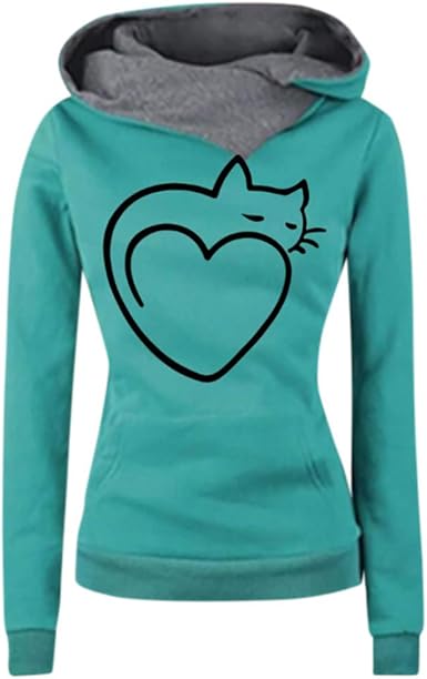 Veste Pull Femme Long A Capuche Pullover Imprime Chat Et Forme De Coeur Sweat Manteau Sport Hoodie Noir Bleu Bleu Clair Gris Amazon Fr Vetements Et Accessoires