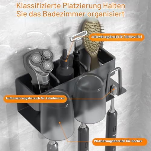 Aufsteckbürsten Halter,Zahnbürstenhalter Elektrische Zahnbürste,Weltraumaluminium zahnputzbecherhalte grau,Zahnbürsten Halterung Wand ohne Bohren,Badezimmer Zahnbürstenkopf Halter Toothbrush Holder