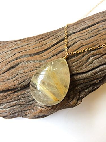 Golden Rutilated Quartz necklace, Golden Rutile Gold filled pendant, Golden crystal, Teardrop shape, HANDMADE gold filled necklace, Gift From Israel