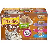 Purina Friskies Pate Wet Cat Food Variety Pack; Extra Gravy Pate Chicken, Turkey, Salmon & Tuna - (24) 5.5 oz. Cans