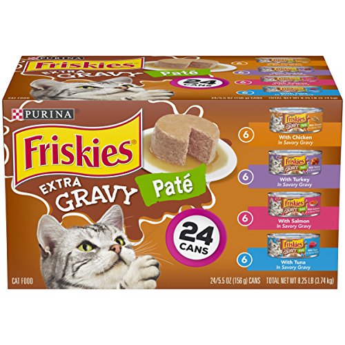 Purina Friskies Pate Wet Cat Food Variety Pack, Extra Gravy Pate Chicken, Turkey, Salmon & Tuna - (24) 5.5 oz. Cans