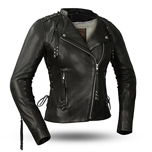 First Manufacturing Women's Widow Leather Motorcycle Jacket (Black, Small)