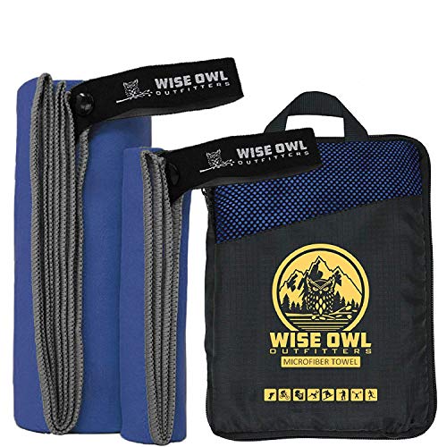 Wise Owl Outfitters Camping Towel & Gym Towel - Ultra Soft Compact Quick Dry Microfiber Best Fast Drying Fitness Beach Hiking Yoga Travel Sports Backpacking - LG RBlue