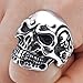 INBLUE Men's Stainless Steel Ring Silver Tone Black Skull Bone Size12