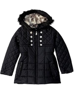 Girls Quilted Cozy Trimmed Hooded Jacket Coat