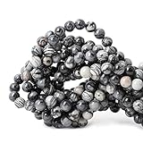 Qiwan 45PCS 8mm Black Network zebra Stripes Natural Stone Beads For Jewelry Making DIY Bracelet Necklace 1 Strand 15