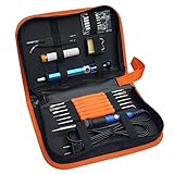 Sywon Full Set 60W 110V Electric Soldering Iron Kit with Adjustable Temperature Welding Iron, 5pcs Tips, Desoldering Pump, 2pcs Tweezers, Tin Wire Tube, Stand and 6pcs Aid Tools in PU Carry Bag (Tools &amp; Hardware)