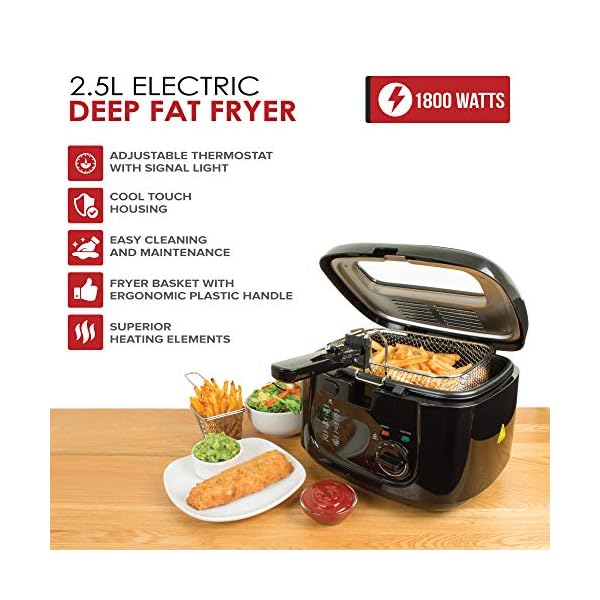 LIVIVO Electric 2.5L Deep Fat Countertop Fryer Non-Stick Coating, Internal Mesh Basket with Safety Handle and Viewing…