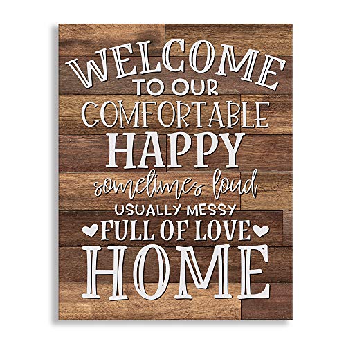 Kas Home Vintage Welcome Canvas Wall Art | Farmhouse Rustic Funny Family Prints Decorative Signs Framed | Wood Background Living Room Porch Wall Decor (15 x 12 inch, Welcome - 01)
