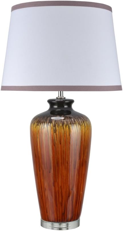 Aspen Creative 40049, 32 1/2" High Traditional Ceramic Table Lamp, Dripped Glaze with Crystal Base and Empire Shaped Lamp Shade in White, 17 1/2" Wide