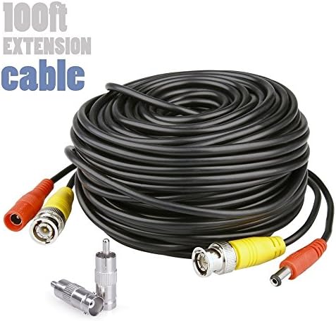 100ft Pre-Made All-in-One Siamese BNC Video Power Cable, HISRAY Security Camera Wire Cord 5.5x2.1mm DC Power Extension Cable with 2pcs BNC to RCA Connectors for CCTV DVR Surveillance System