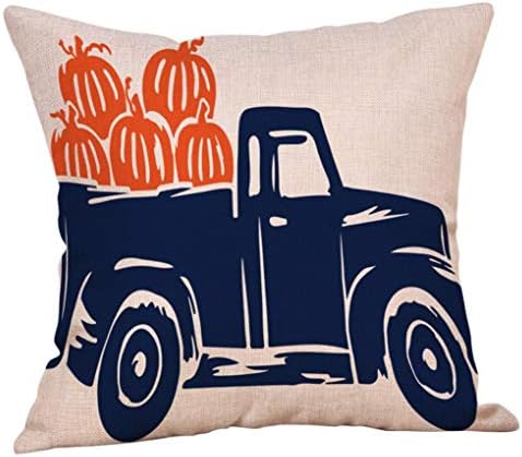 Halloween Decorations Pillows Case Pumpkin on Truck Pillowcases Thanksgiving Cushion Cover with Zipper 18 x 18 inch