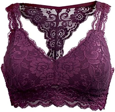 AMTopShow Purple Floral Lace Bralette with Thin Removable Pad Soft Wirefree Bra for Lady and Girl