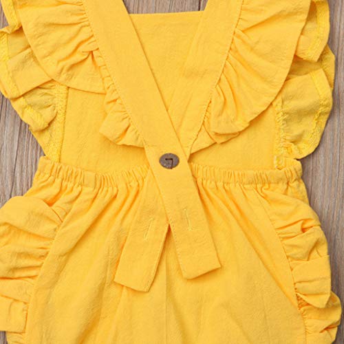 Birdfly 3M-24M Toddler Baby Basic Candy Color Ruffle Jumpsuit Romper (12-18M, Gold)