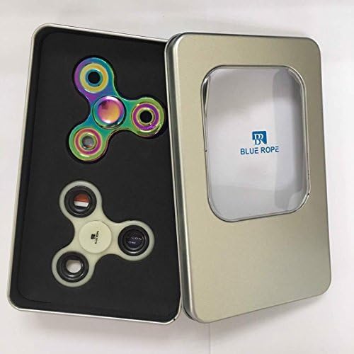 High Speed FIDGET SPINNER SET with metal box includes COLORFUL METALLIC SPINNER &amp; GLOW IN THE DARK SPINNER relieves stress boredom Sensory toy tool for adults and children ADHD Autism