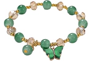 GENERIC New 2024 14k Gold Plated Jade Butterfly Crystal Glass Bracelet For Women Chinese Style Jade Bead Bracelet Gifts For Her Him Wife Grandma Grandpa Mother Daughter Son Father