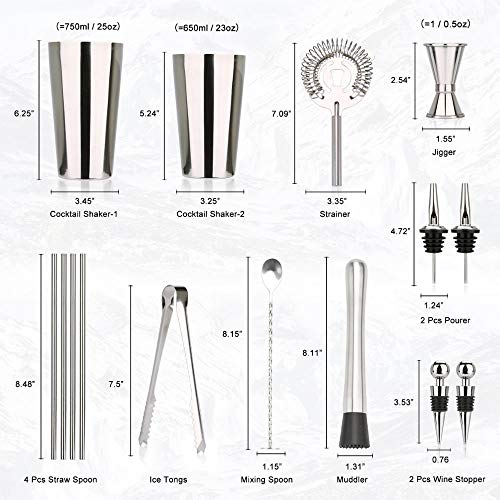 NXYJD Cocktail Shaker Bar Tool Set 15 stücke Edelstahl Bartender KIT Zubehör für Home Bar Party DIY – Bild 4