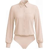 Kate Kasin Women Striped Button Up Blouse Bodysuits Long Sleeve Collar Tops | Office Work Interview Outfit, Collared Shirt Dressy Casual