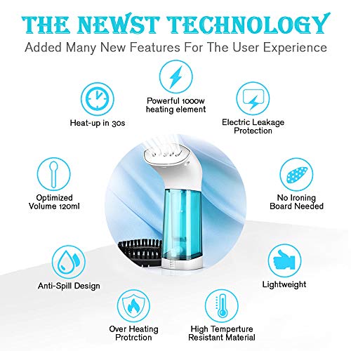 SUMGOTT Vertical Steam Steamer, Portable Travel Iron for Different Clothing, Eliminates Wrinkles and Odors, 1000W Steamer Vertical Steamer with 120ml Water Tank and Brush [Latest Version] - Thumbnail 2