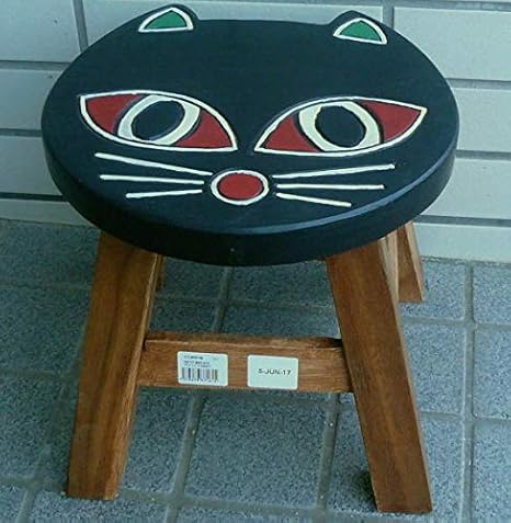 Amazon Co Jp 手作り ウッドスツール ロータイプ お目目ネコ0015 ホーム キッチン