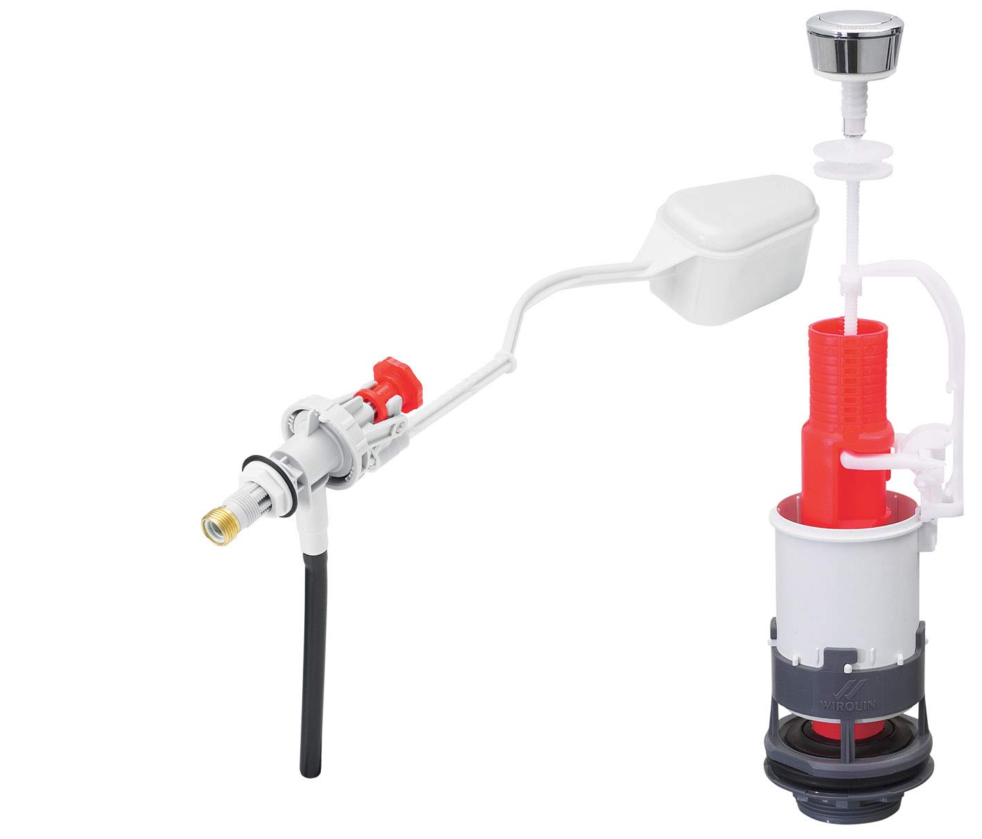 Wirquin 10724138 Complete Toilet Flush Mechanism Single Flush MP & Float Valve with Side Feed F80, Grey and Red