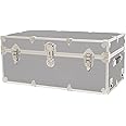Rhino Trunk & Case Large Leather Embossed Vinyl Trunk, Summer Camp Footlocker, College Dorm Storage Chest, Bench - Strong Sportsman Trunks, 1000+ Pound Sitting Capacity 32"x18"x14" (Gray)